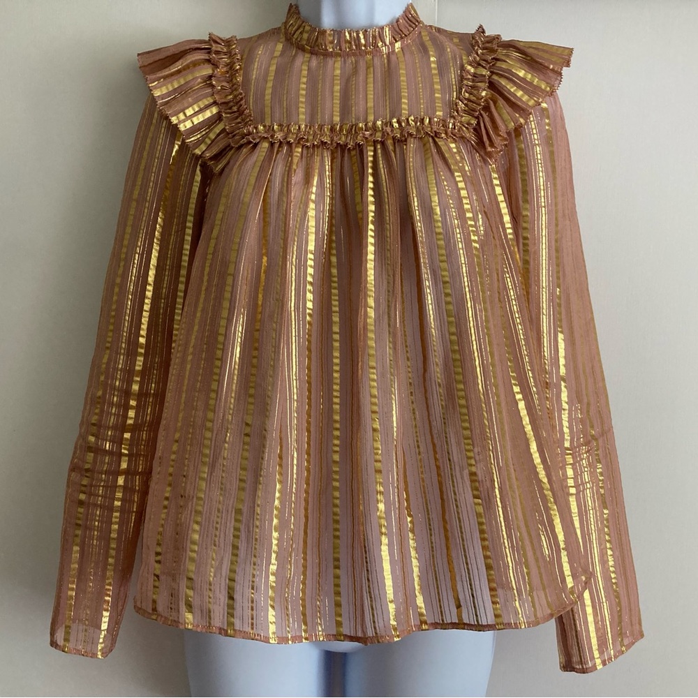 Ulla Johnson Gold and Brown Striped Blouse